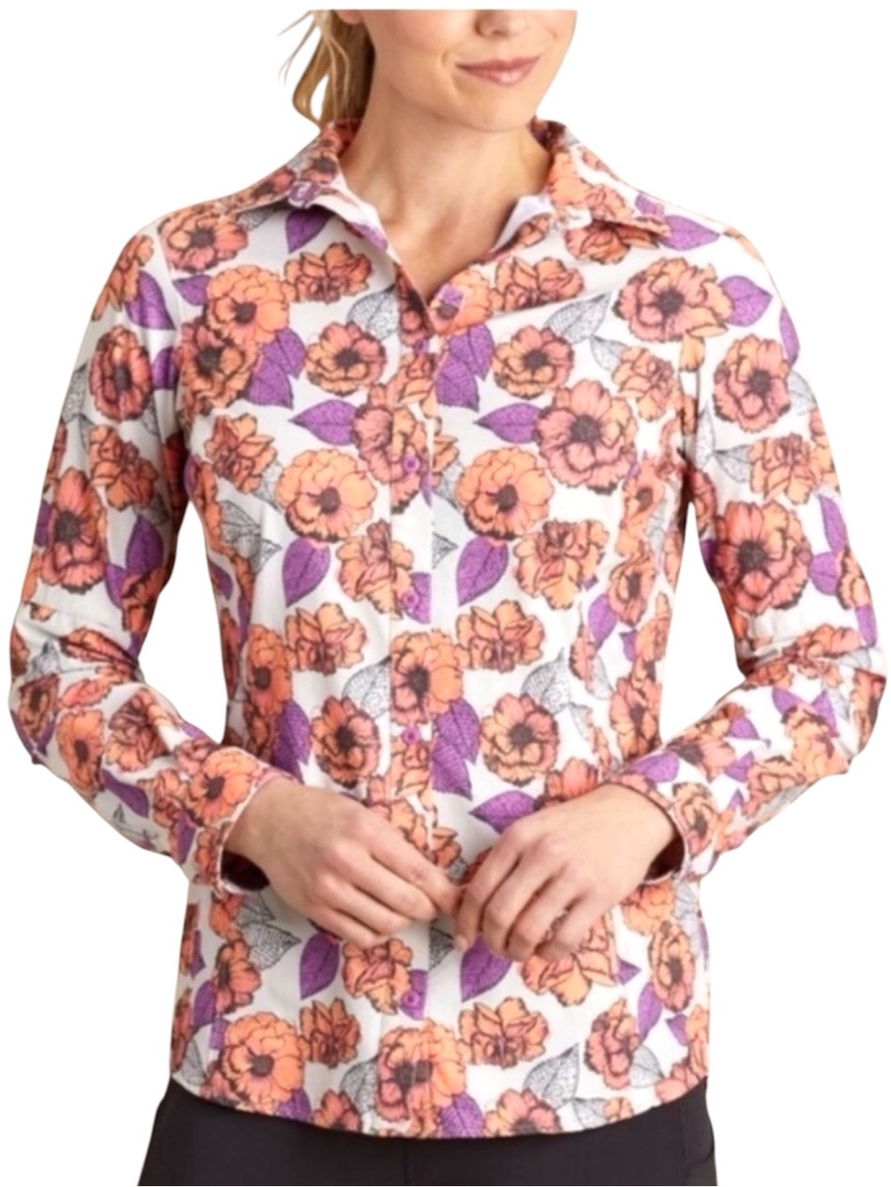 Duluth Women's Sidewinder Floral Button Up Shirt Long Sleeve Top Large L
